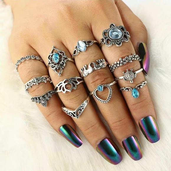 13pcs Blue Finger Rings Knuckle Set Boho Jewelry - Picture 4 of 8
